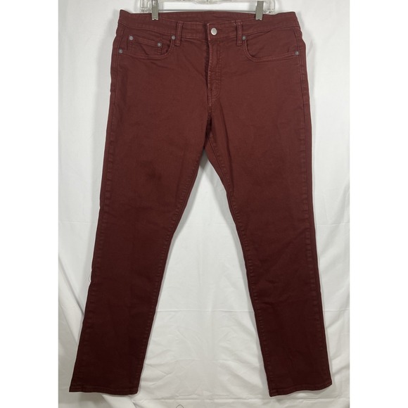 BONOBOS Jeans Mens 36x32  Burgundy Straight Stretch Performance Denim 5 Pocket - Picture 1 of 7